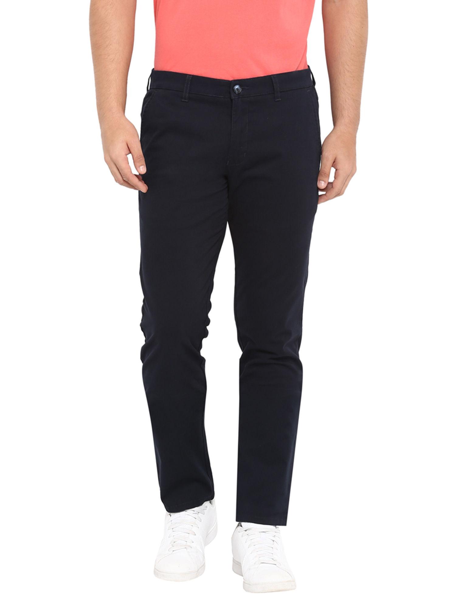 navy blue solid casual trousers