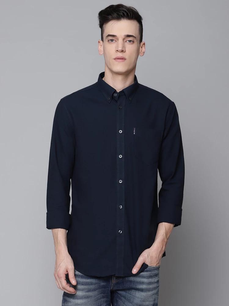 navy blue solid collar shirt