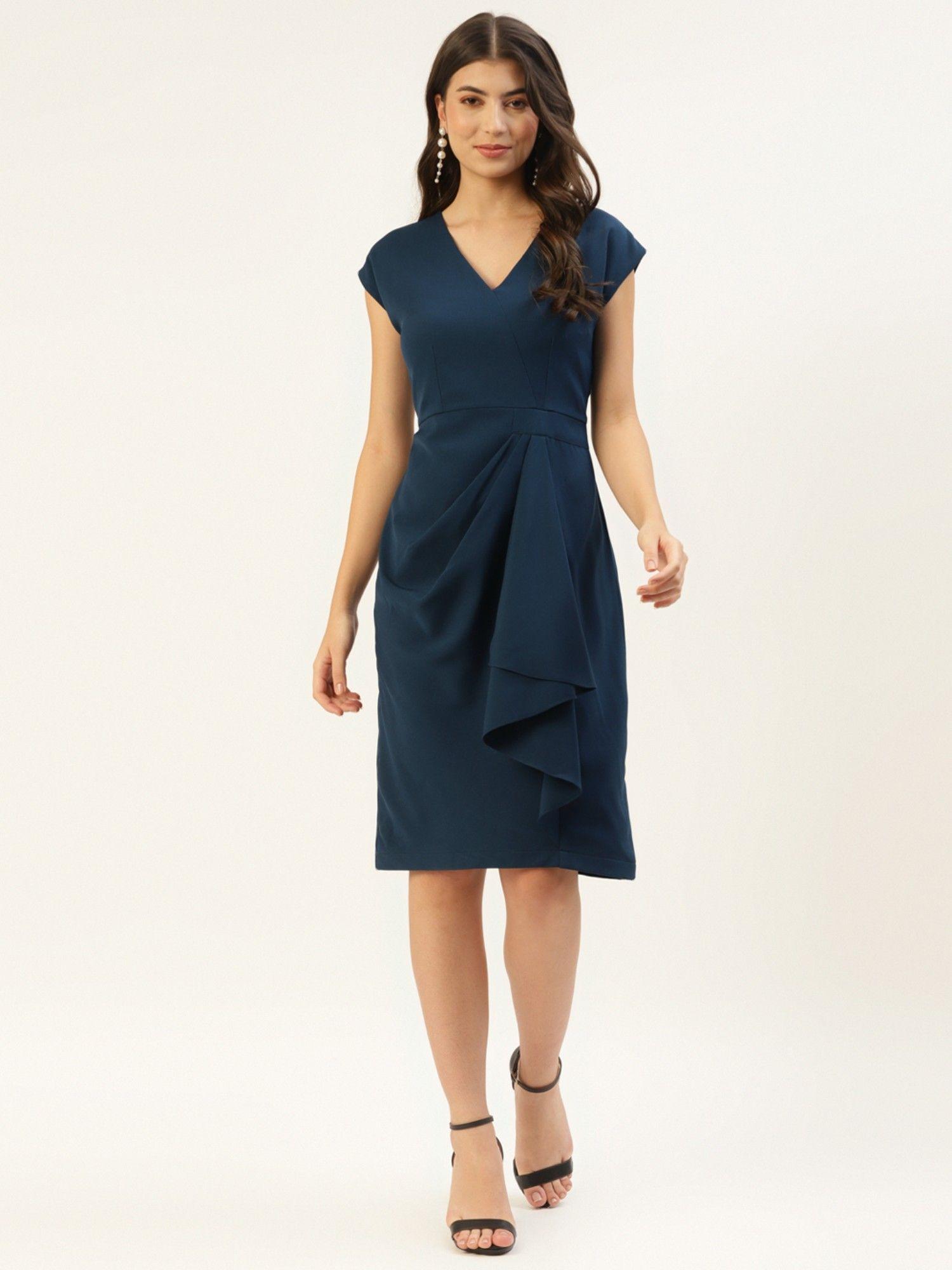 navy blue solid crepe dress