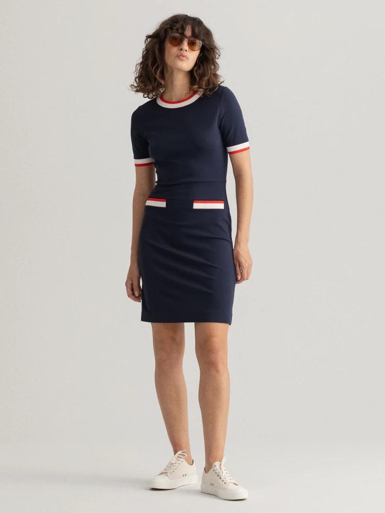 navy blue solid crew neck dress