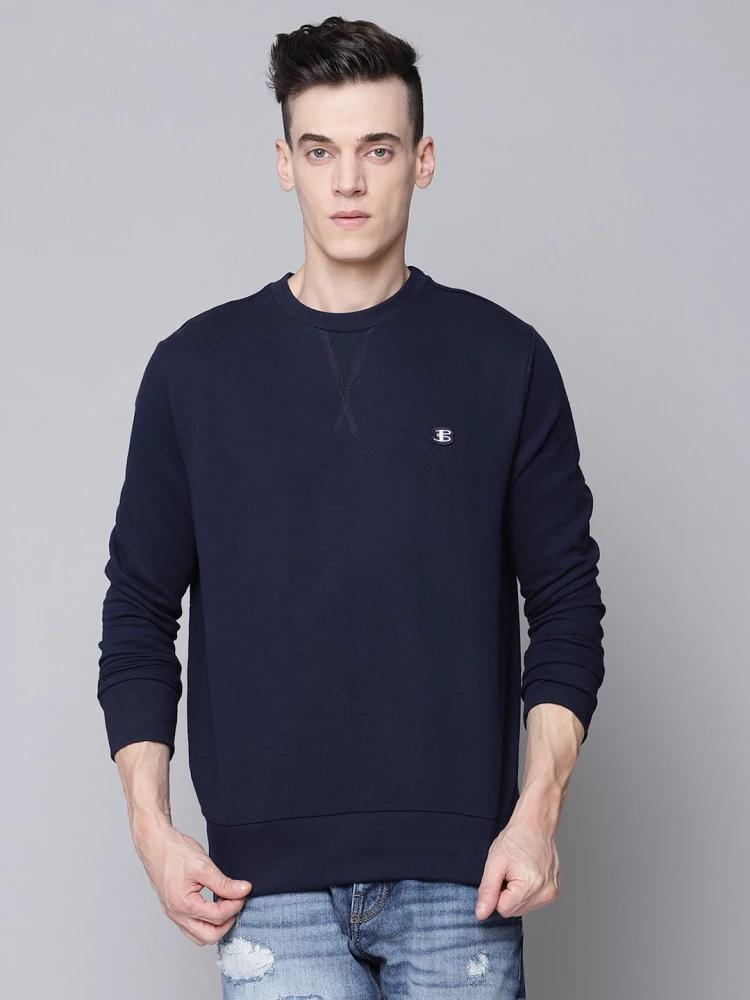 navy blue solid crew neck sweatshirt