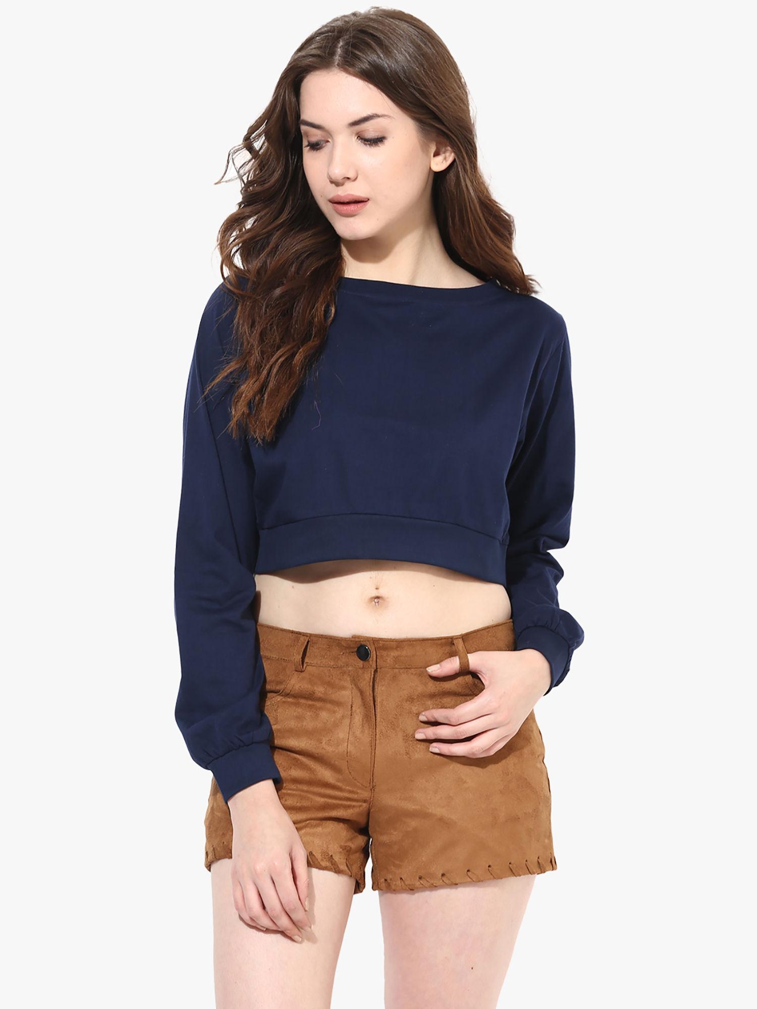 navy blue solid crop top