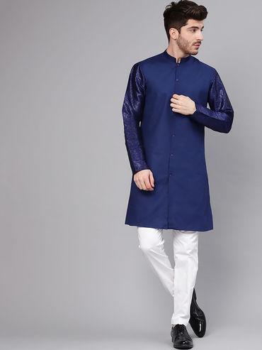 navy blue solid full sleeves kurta