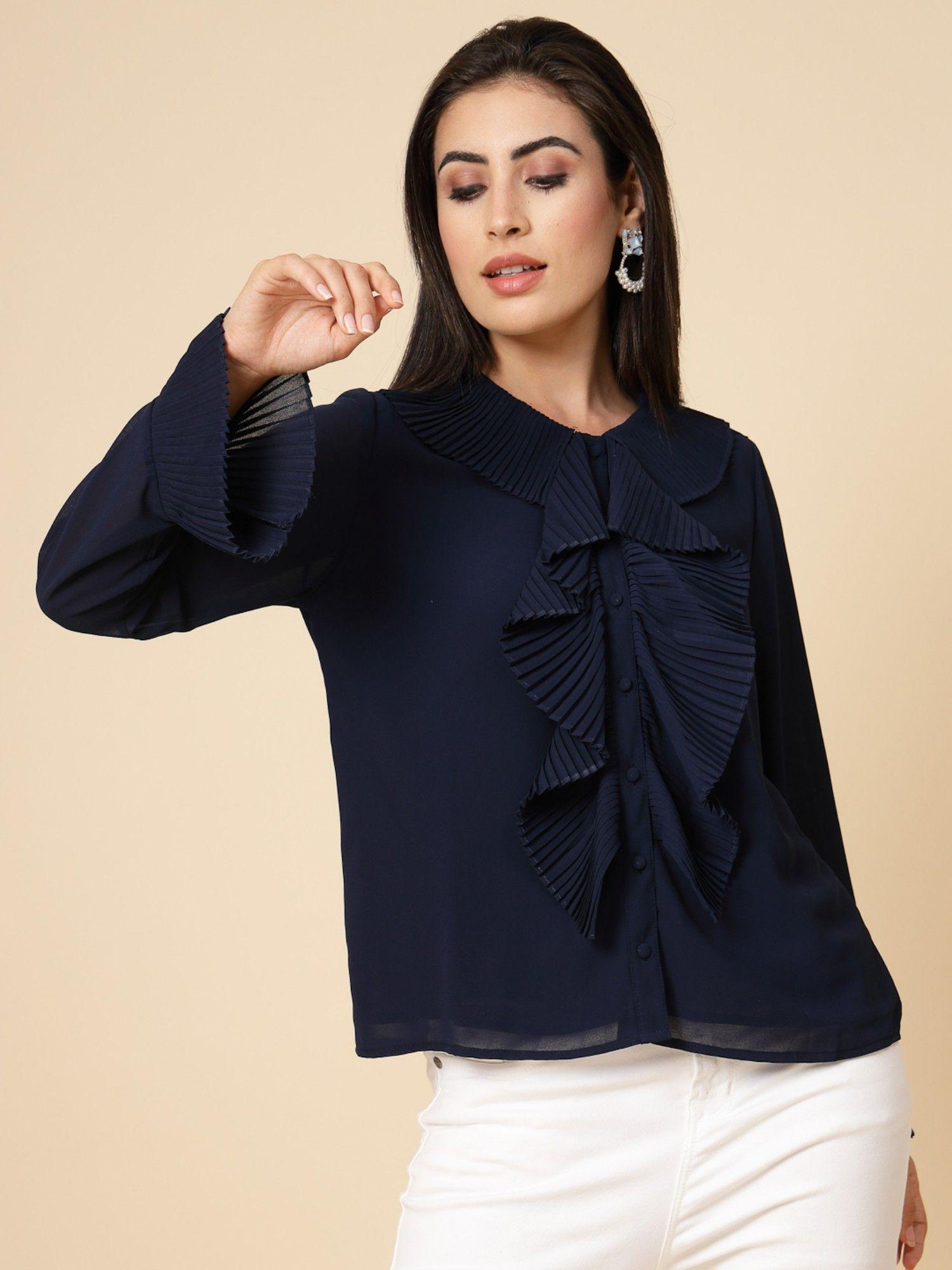 navy blue solid georgette tunic