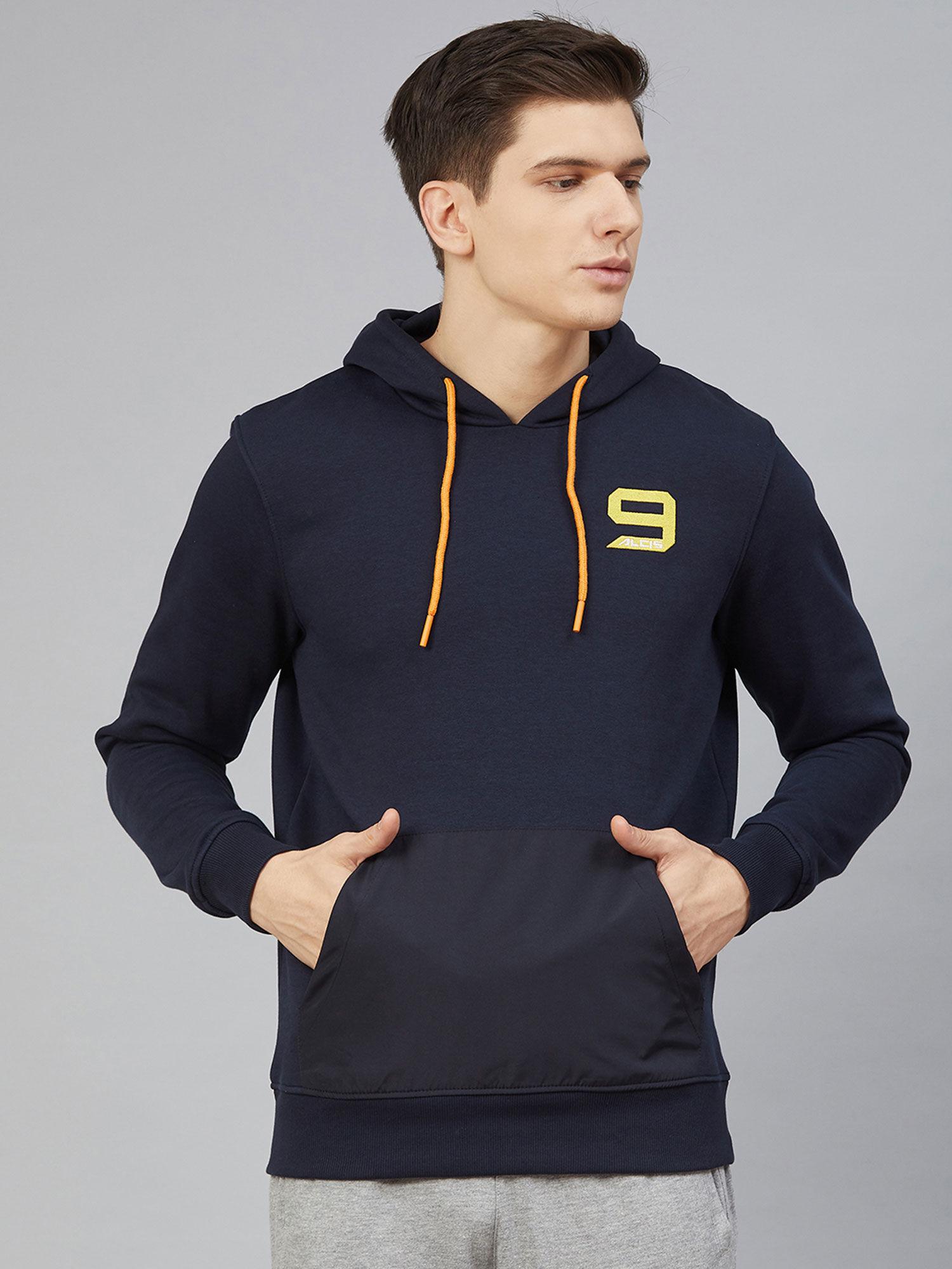 navy blue solid hooded sweatshirt