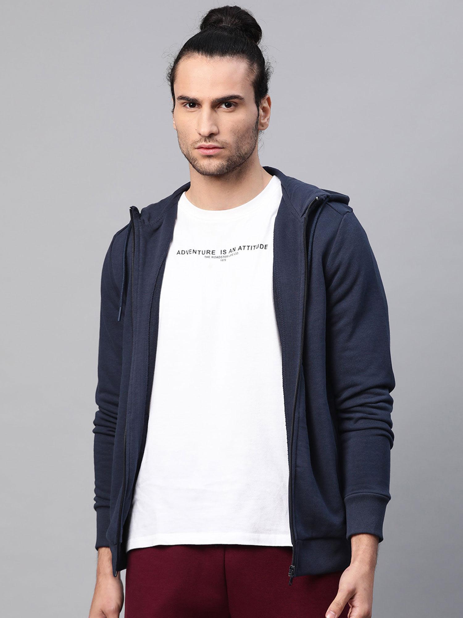 navy blue solid hooded sweatshirt