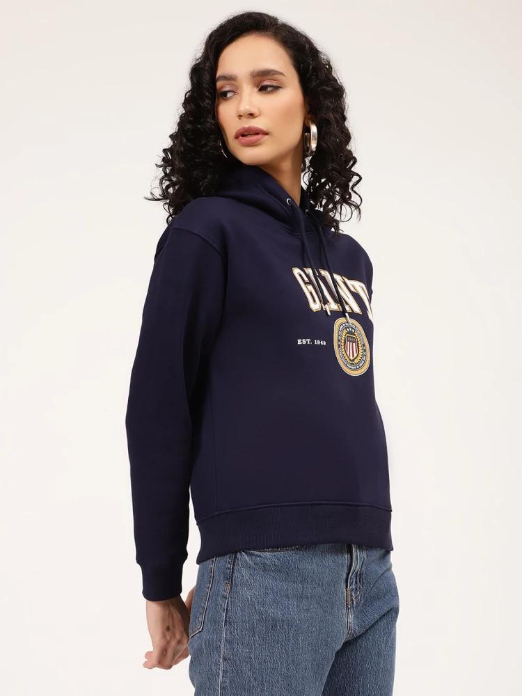 navy blue solid hooded sweatshirt