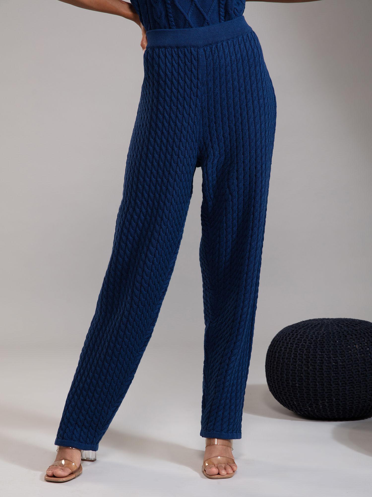 navy blue solid knitted pants