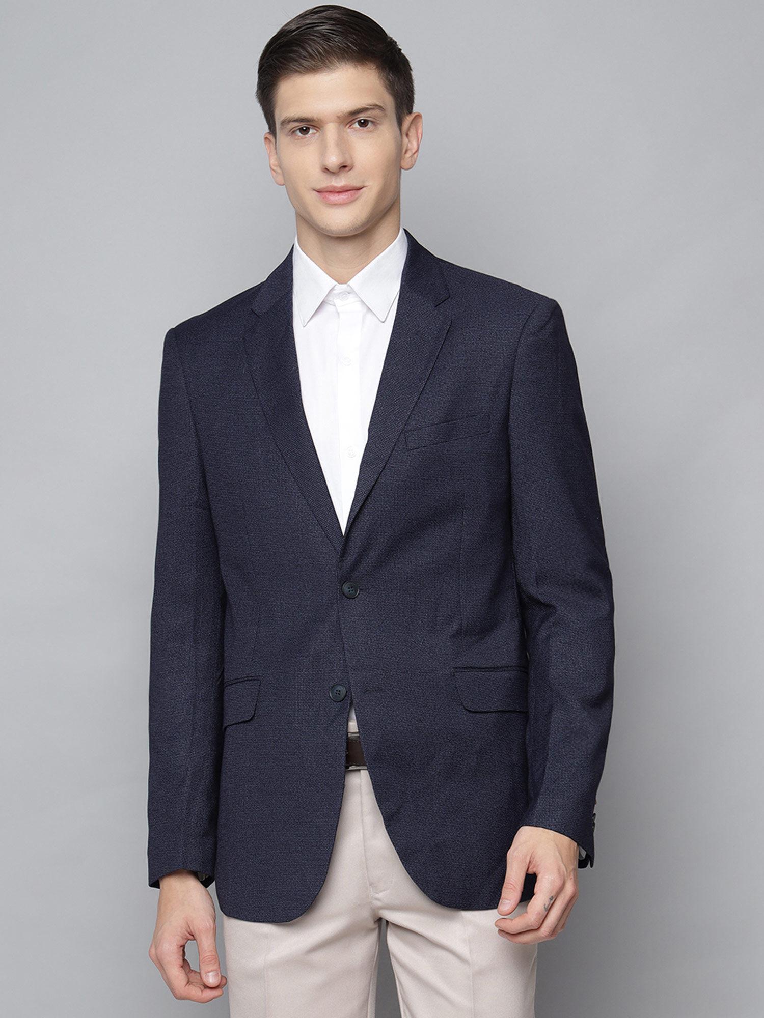 navy blue solid notched lapel blazer