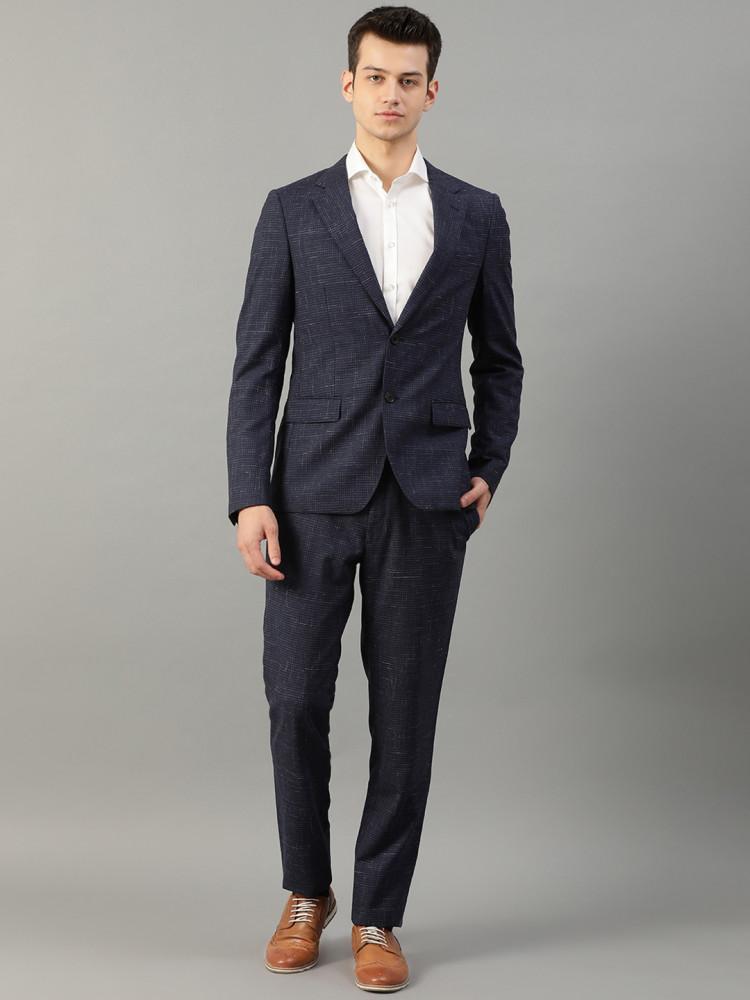 navy blue solid notched lapel suit set