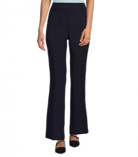 navy blue solid pleated pants