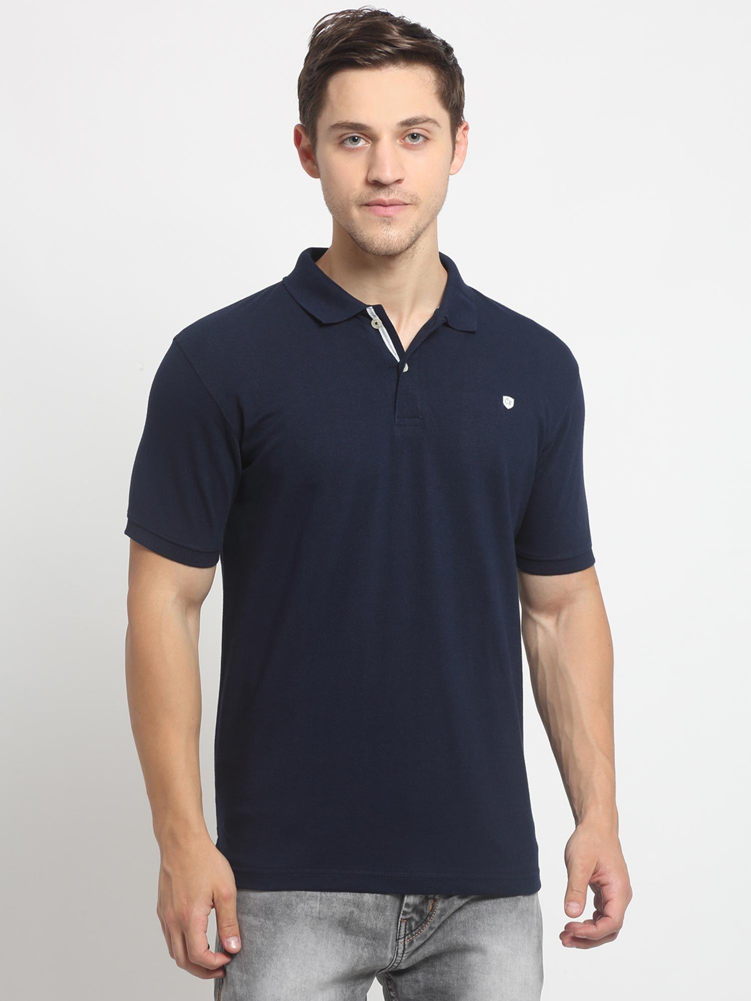 navy blue solid polo t-shirt