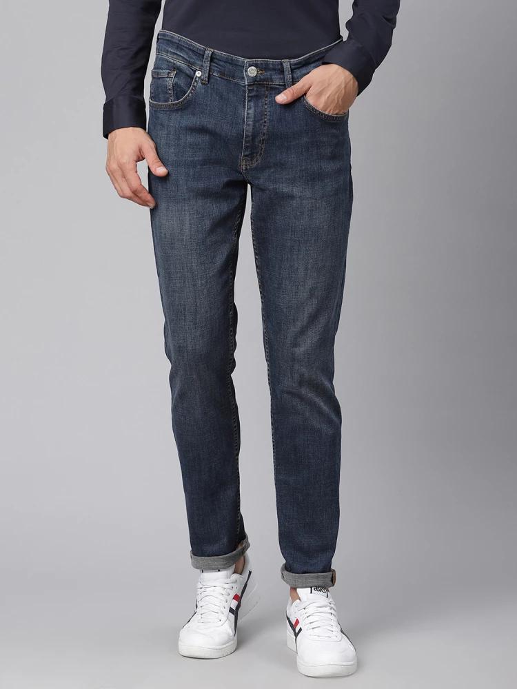 navy blue solid regular fit jeans