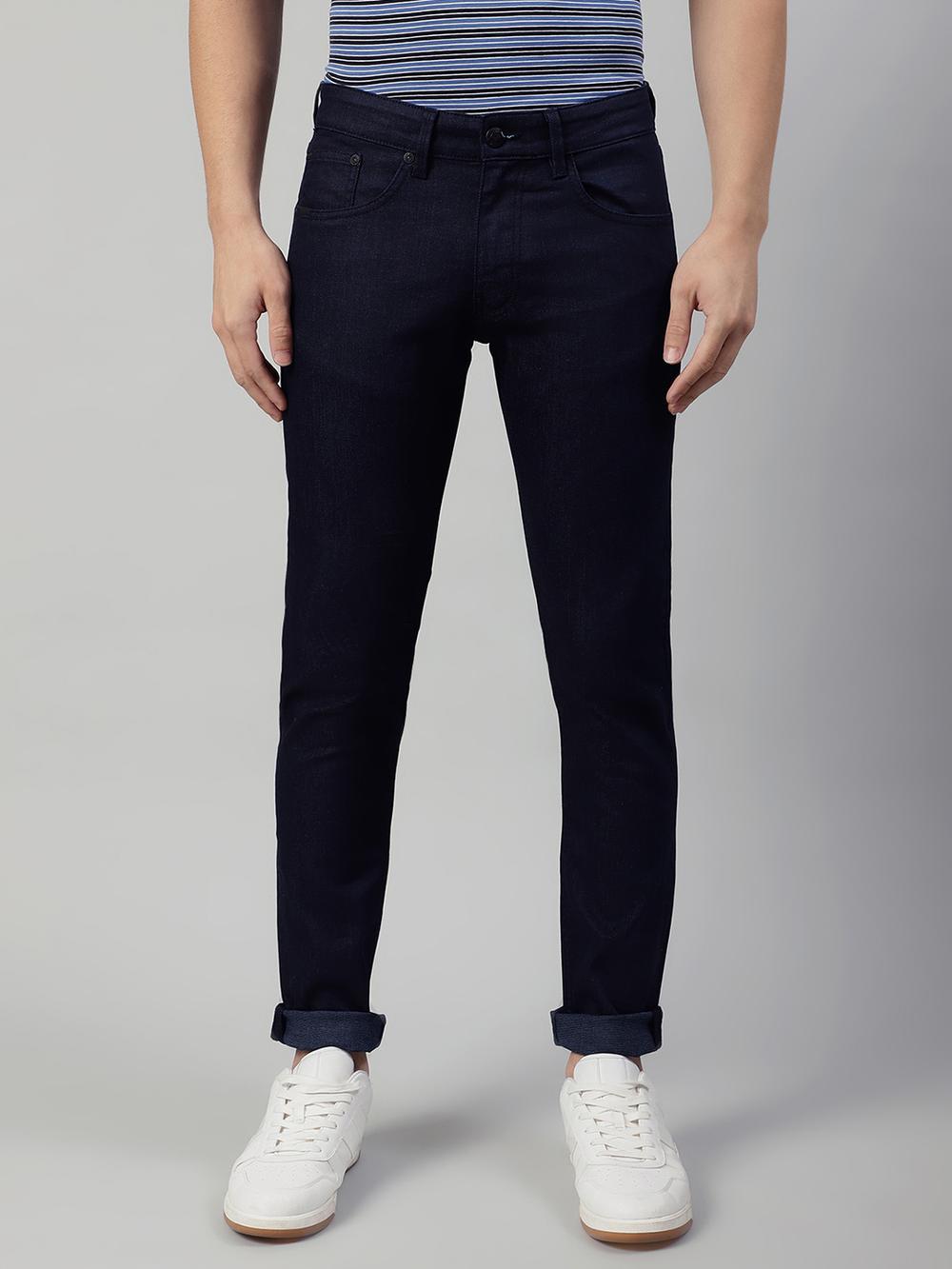 navy blue solid regular fit jeans