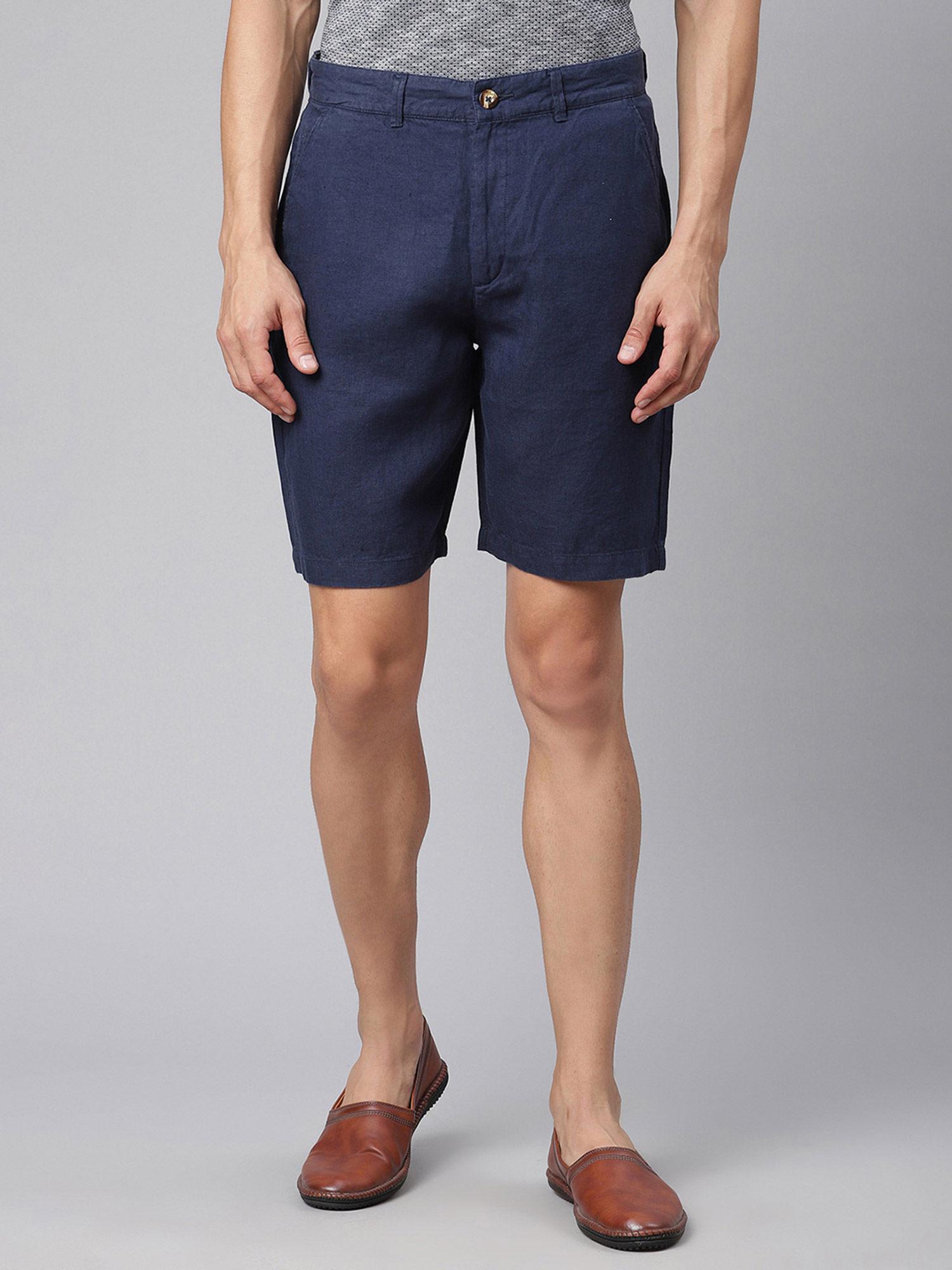 navy blue solid regular fit shorts