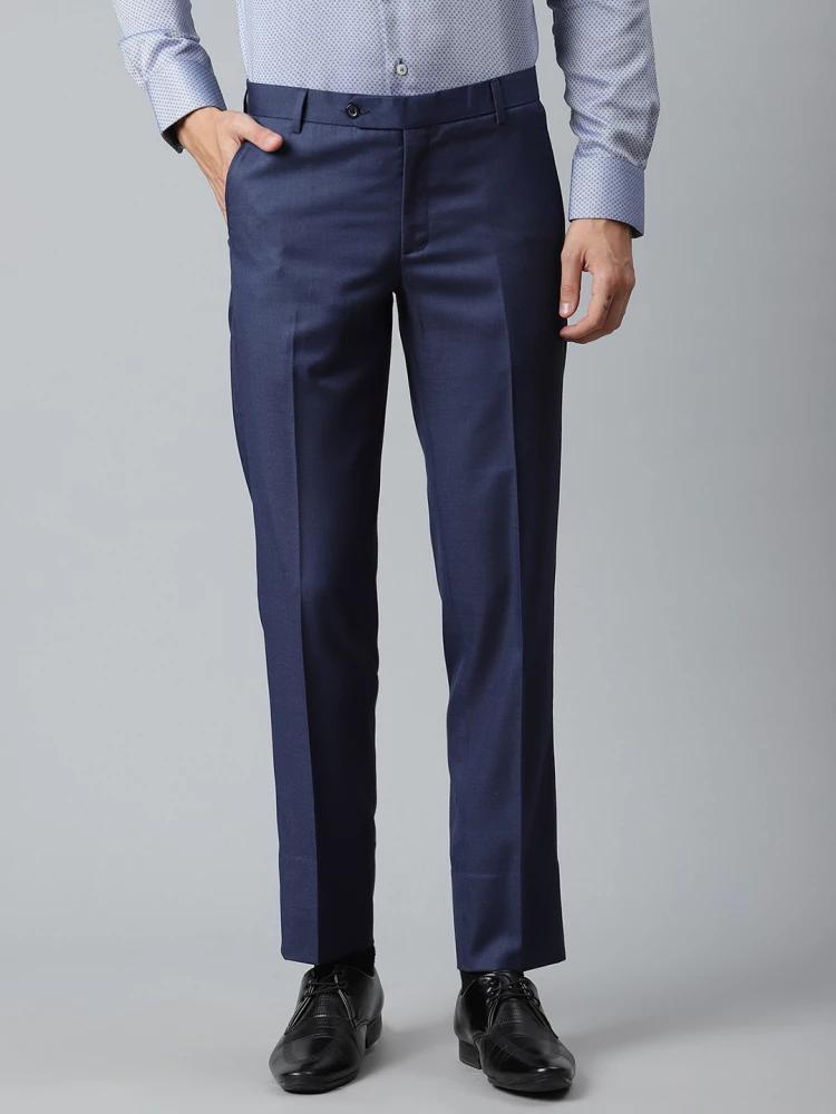 navy blue solid regular fit trouser