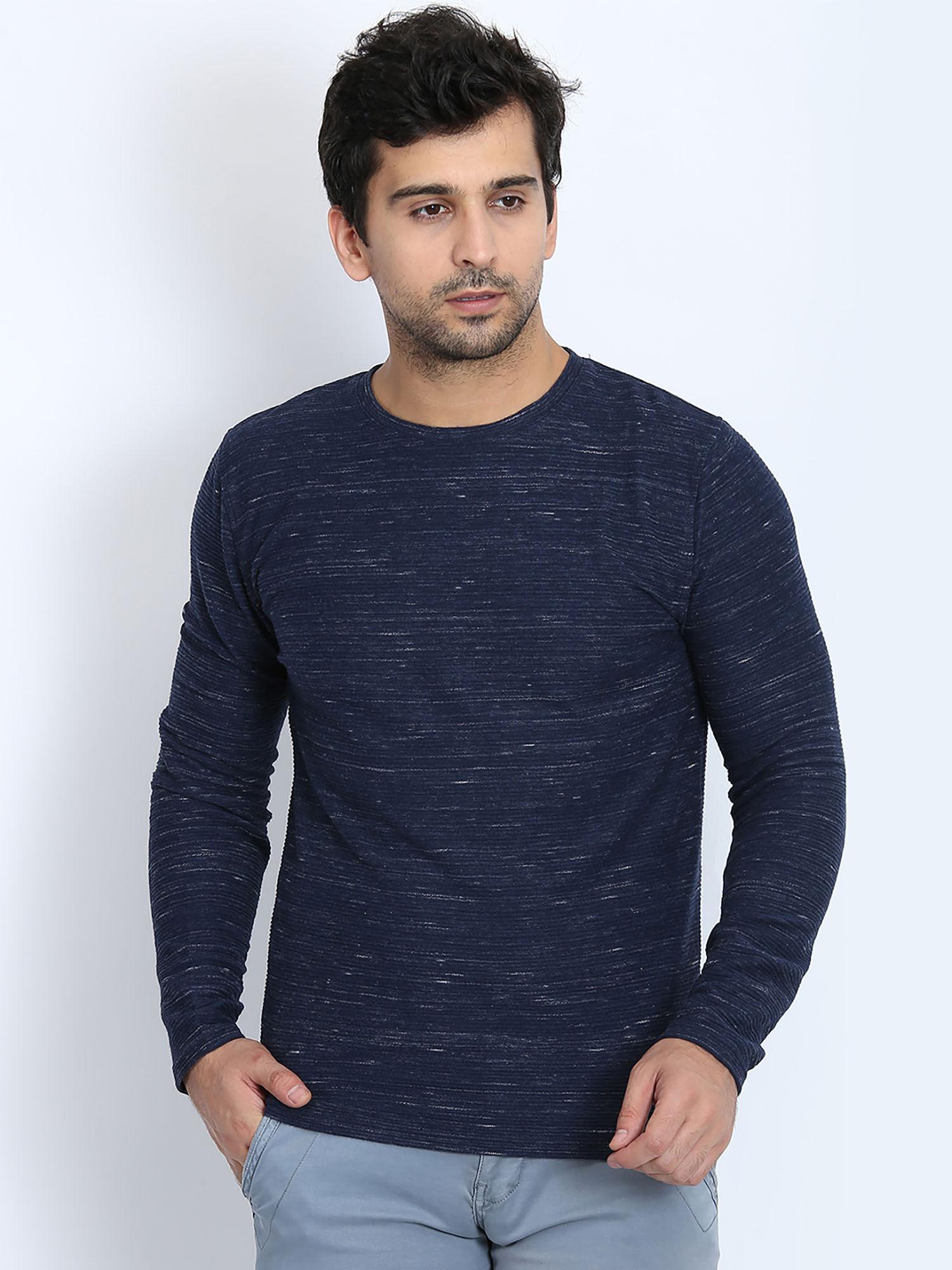 navy blue solid round neck sweat shirt