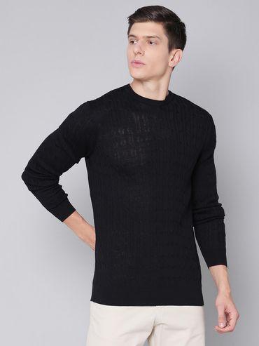 navy blue solid round neck sweater