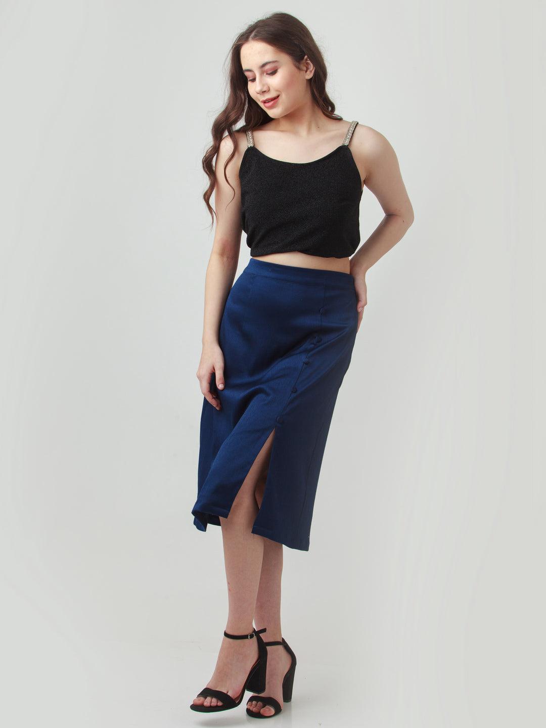 navy blue solid skirt for women