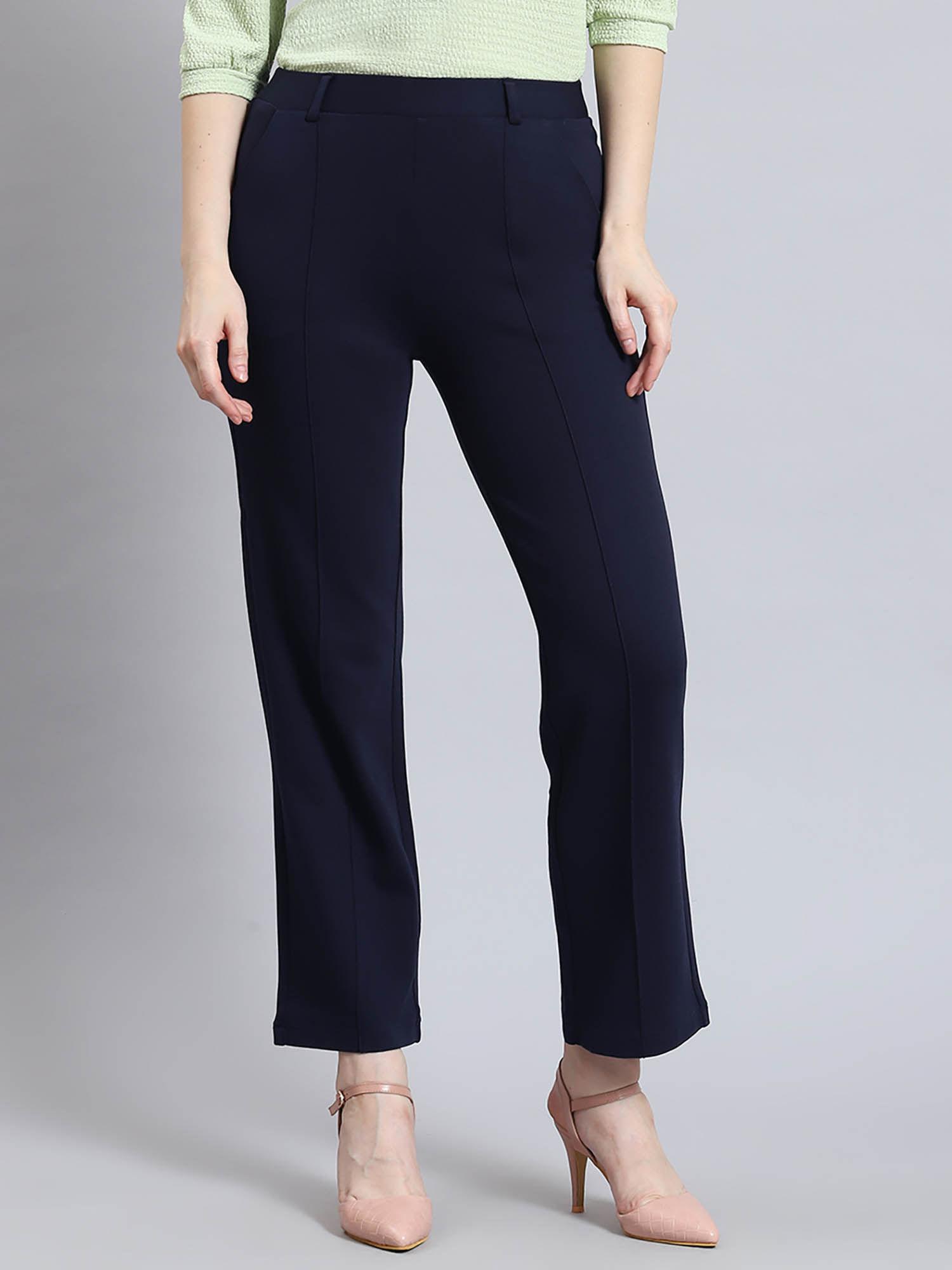 navy blue solid straight trouser