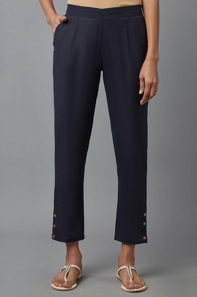 navy blue solid trousers