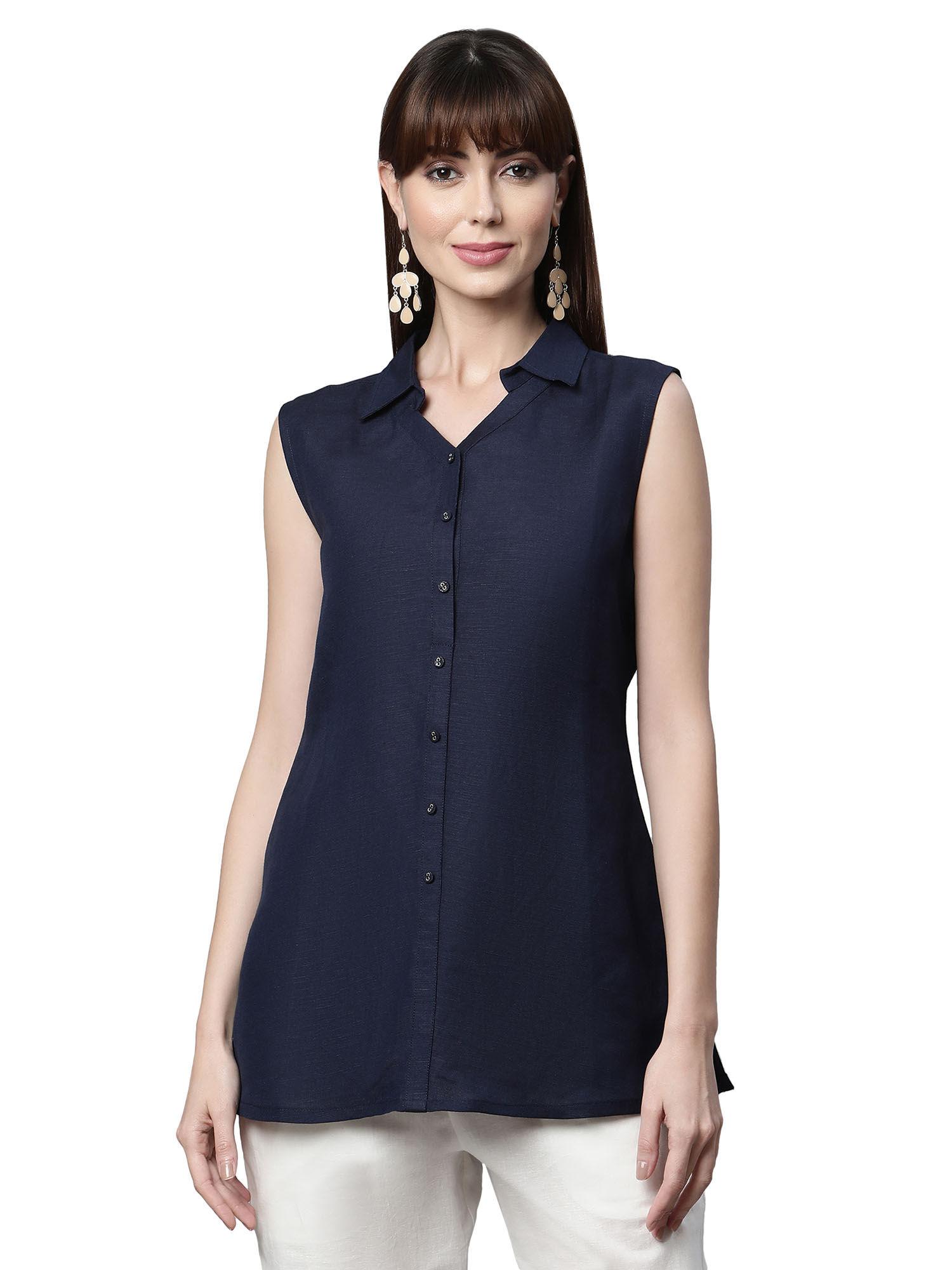 navy blue solid tunic for woman