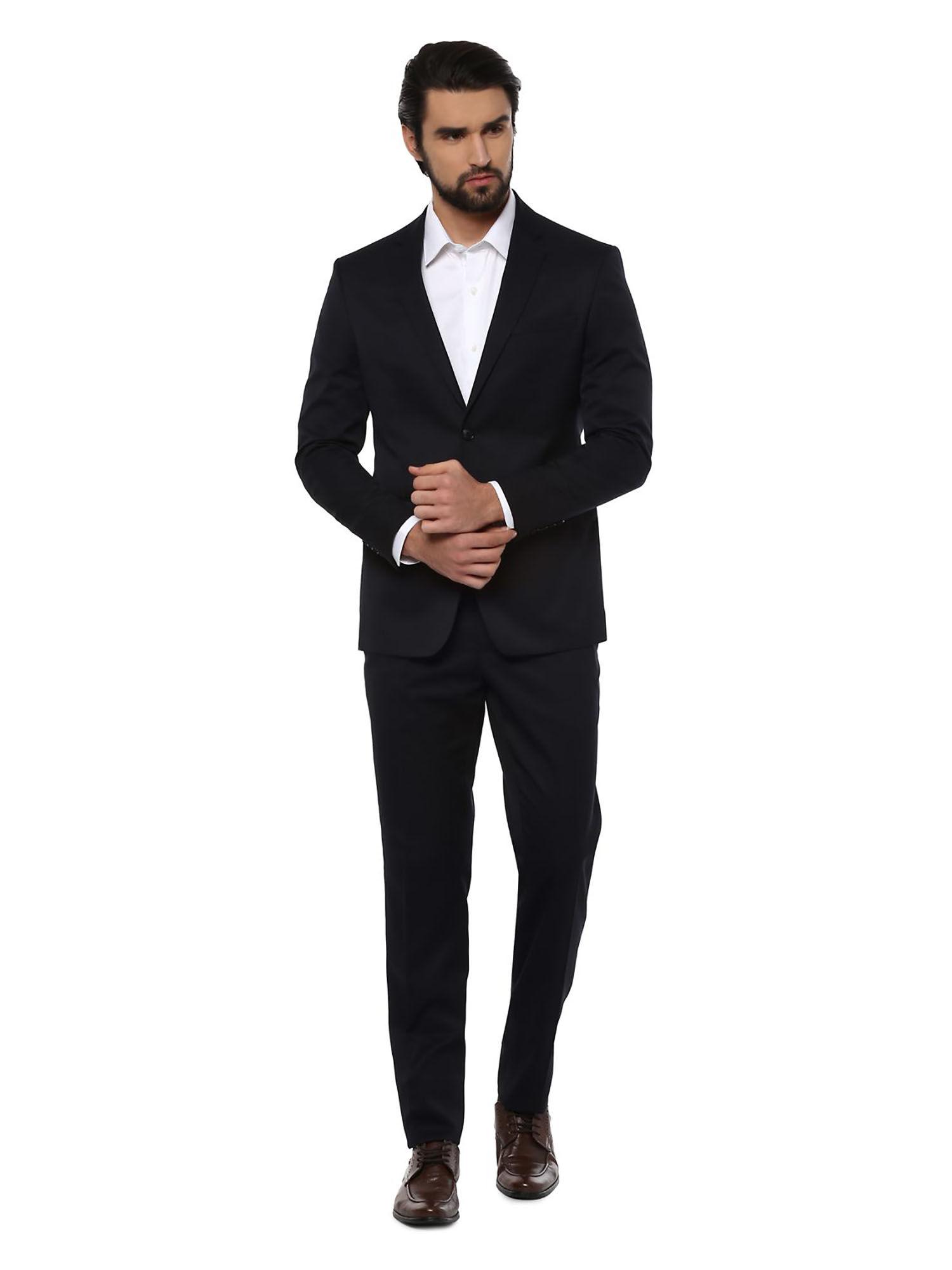 navy blue solid two piece suit