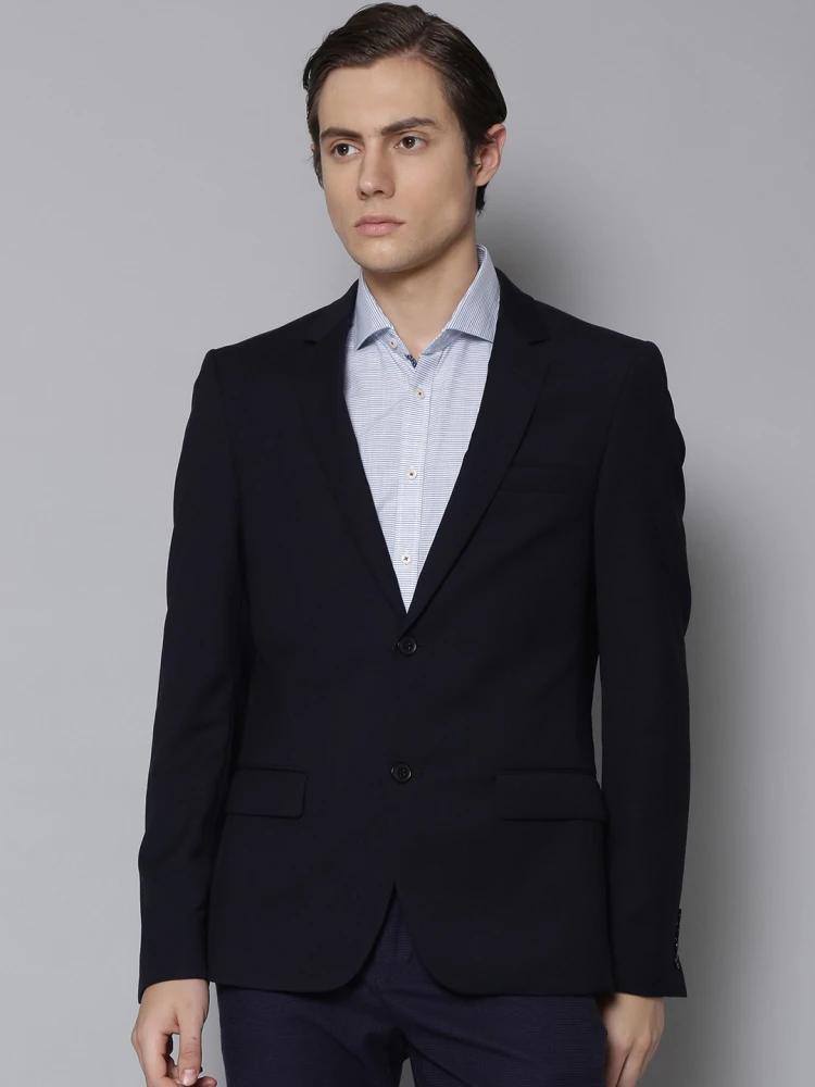 navy blue solid v neck suit set