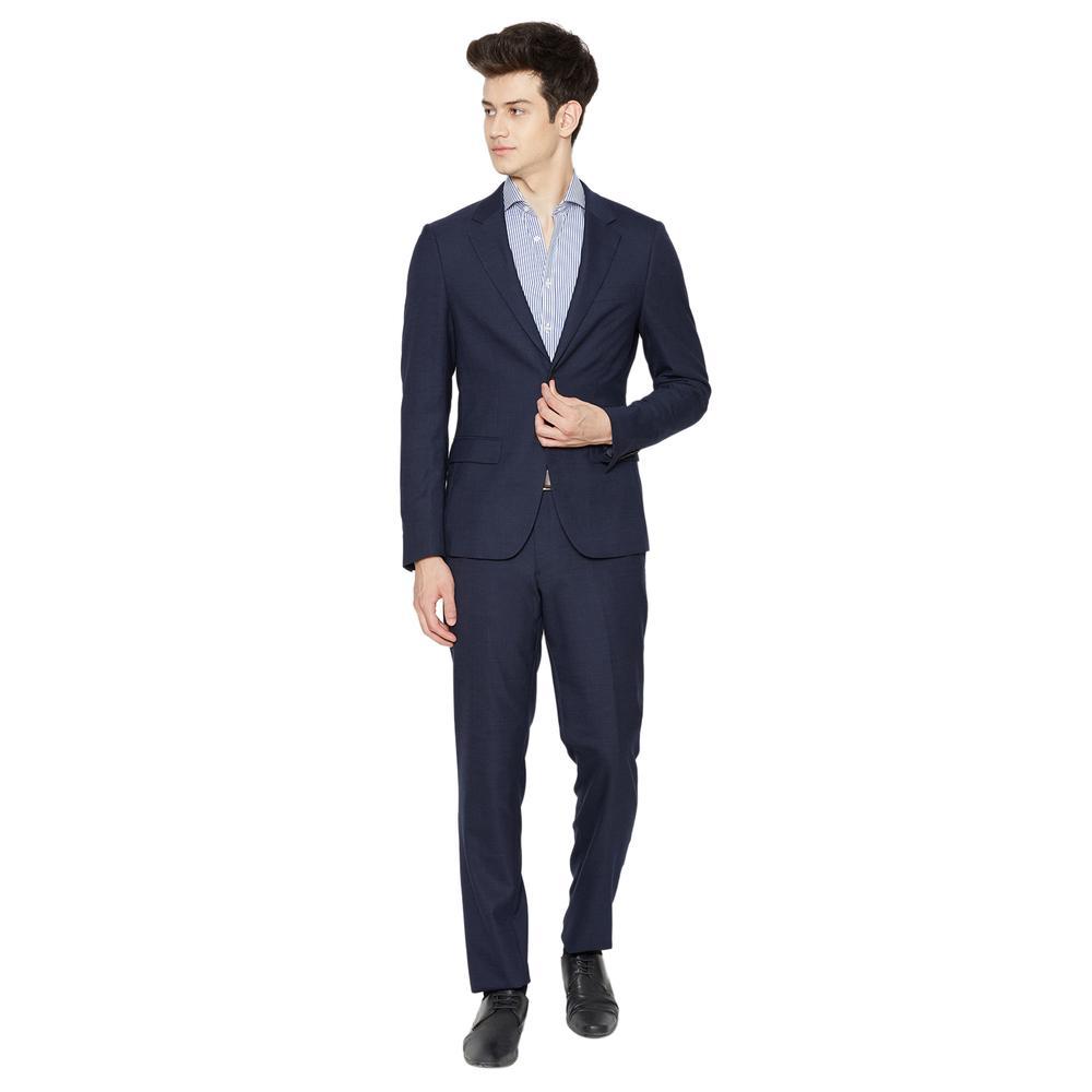 navy blue solid v neck suit set