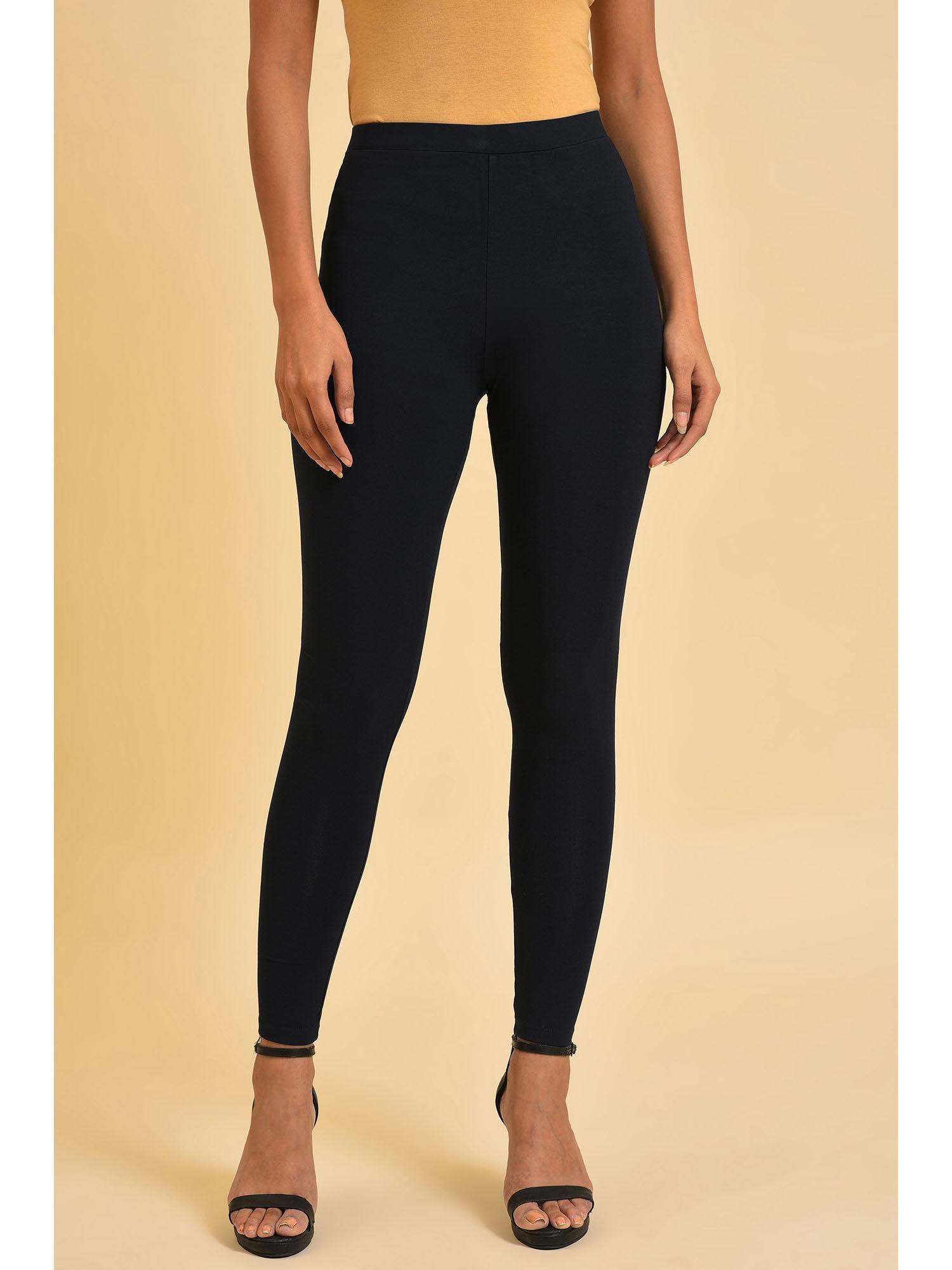 navy blue solid viscose lycra tights