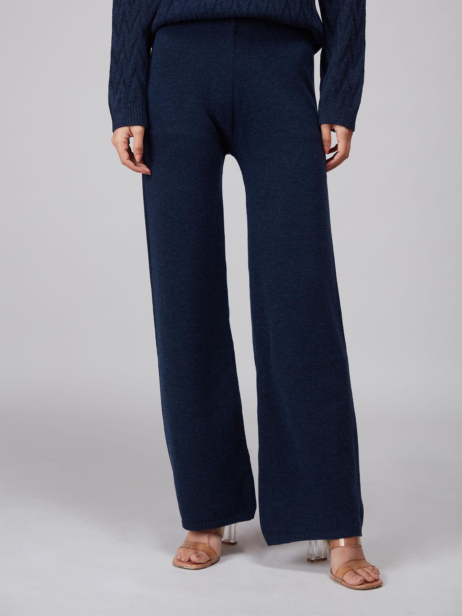 navy blue solid wide leg pants