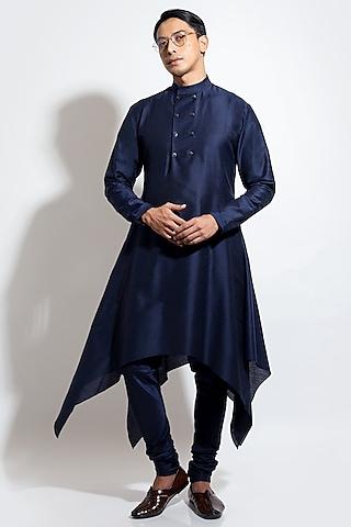 navy blue spun cotton kurta set