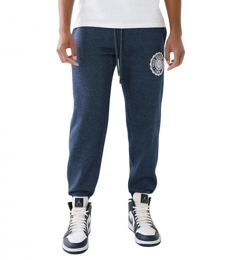 navy blue stamp logo print jogger