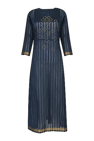 navy blue star motif embroidered tunic dress