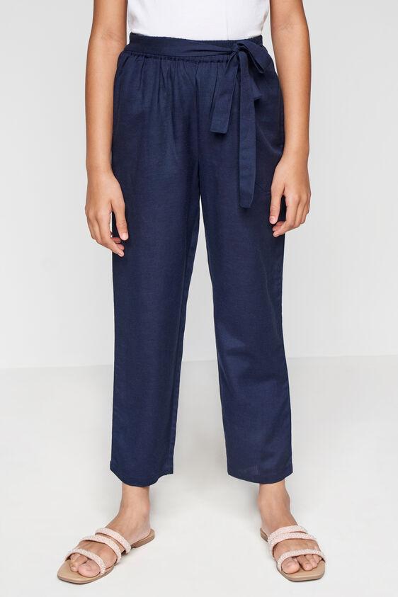 navy blue straight-fit trousers