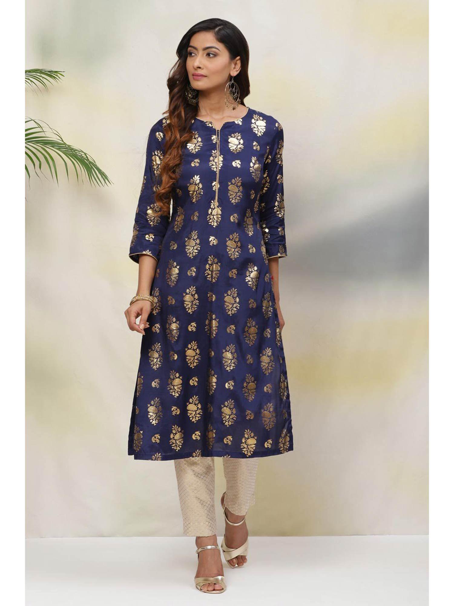 navy blue straight viscose kurtas