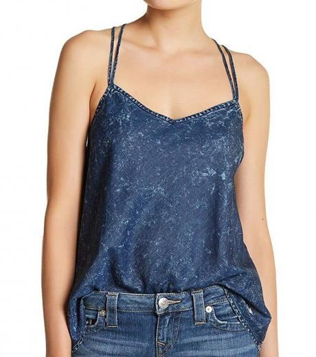 navy blue strappy a-line denim tank