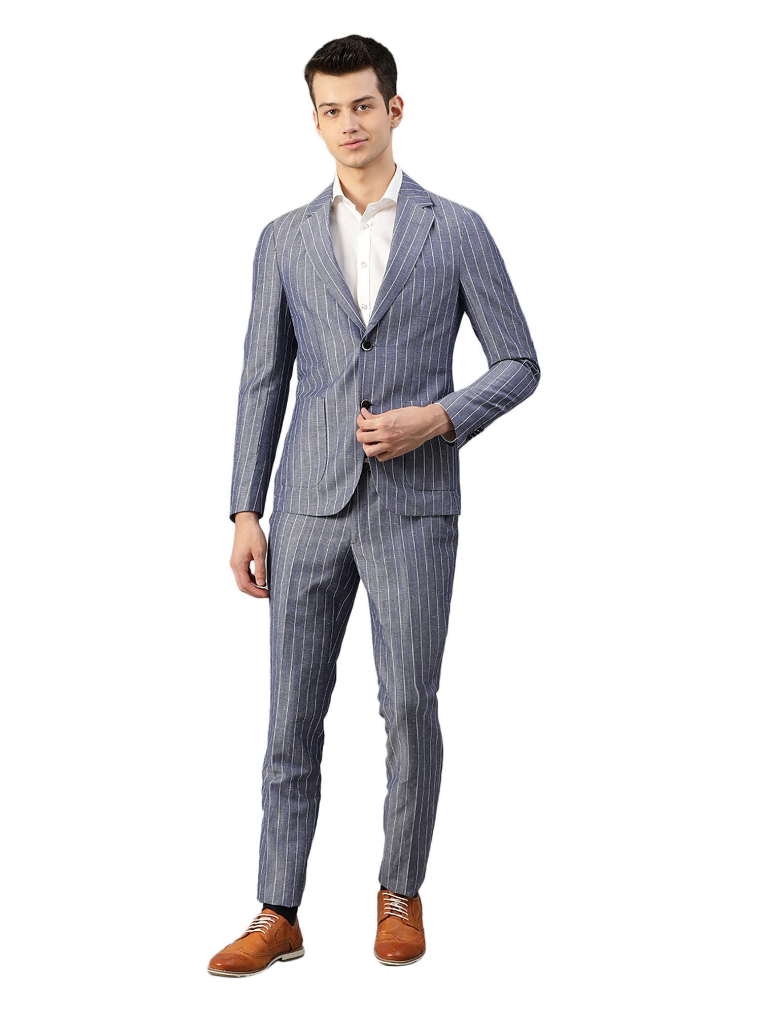 navy blue striped 2-piece suit