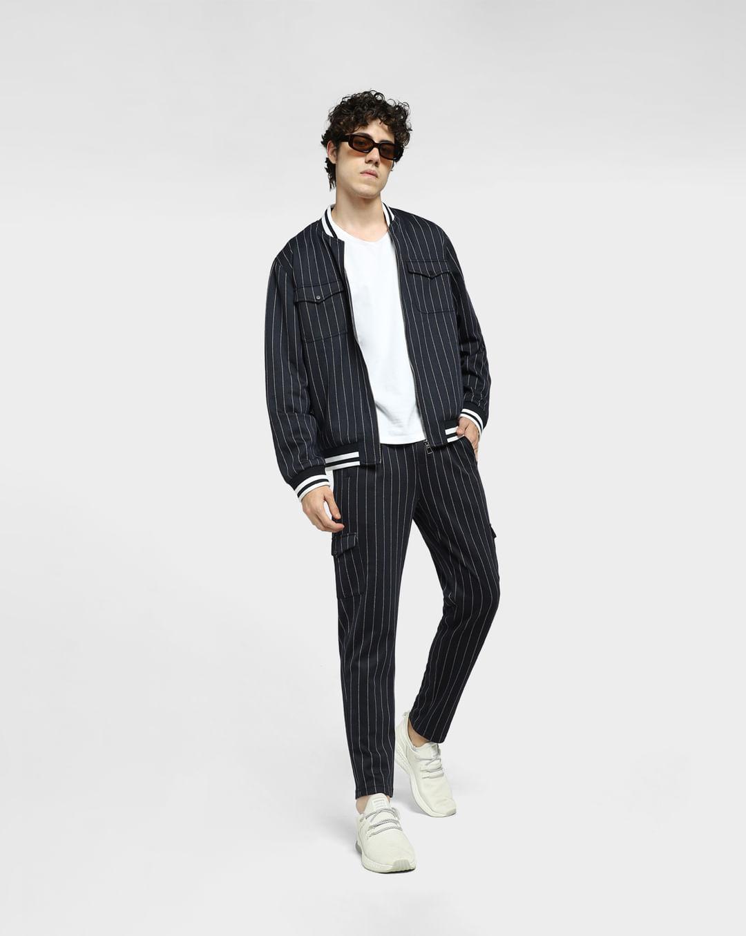 navy blue striped co-ord cargo pants