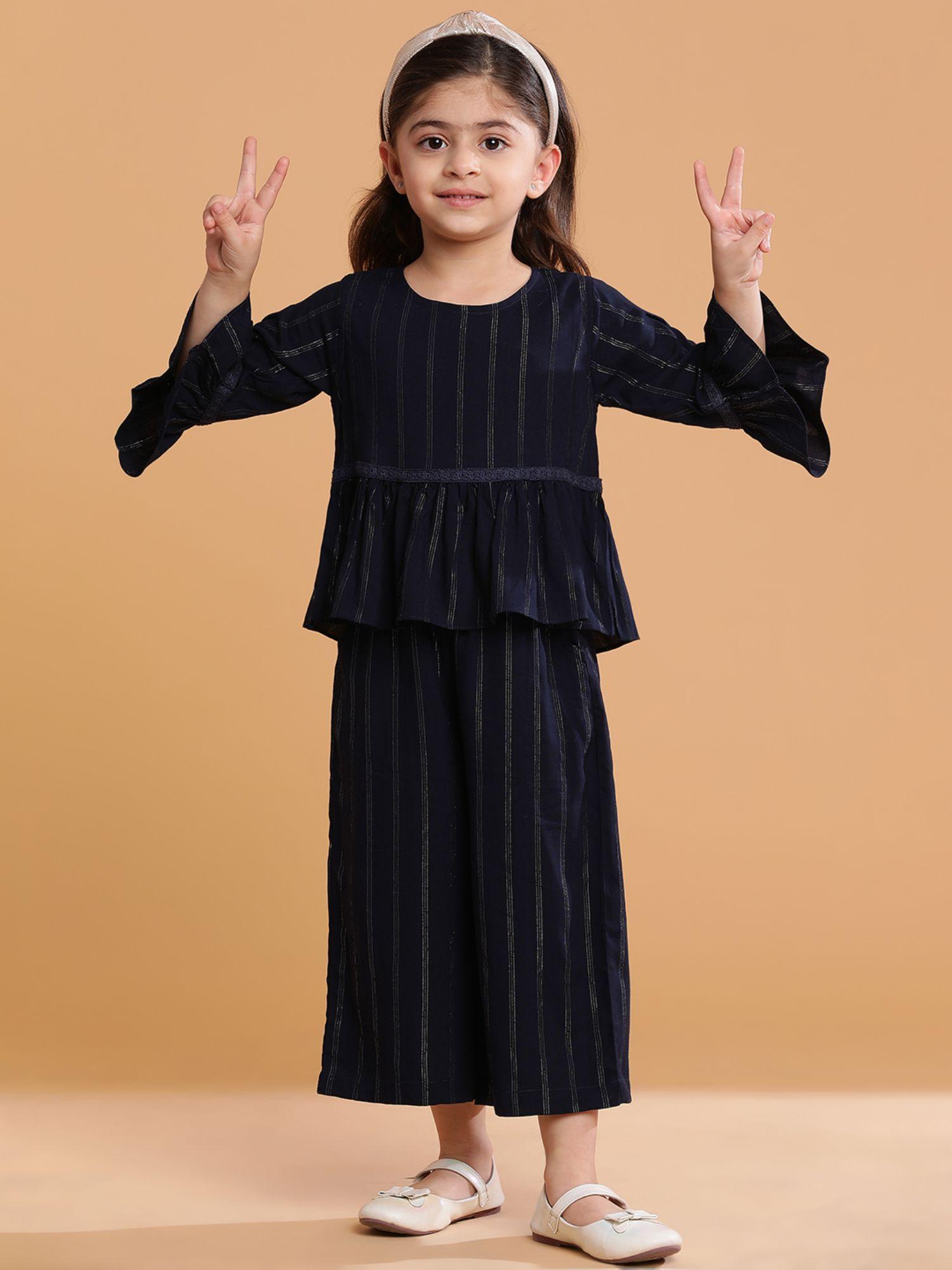 navy blue striped for girls top and palazzo (set of 2)