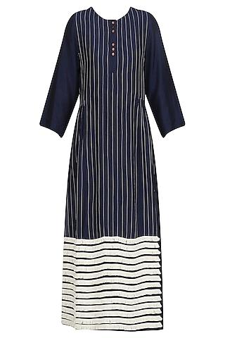 navy blue striped fringe dress