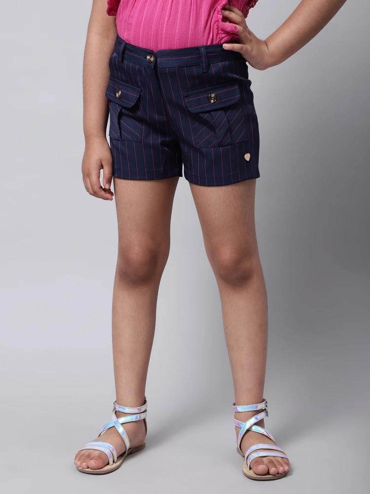 navy blue striped regular fit shorts