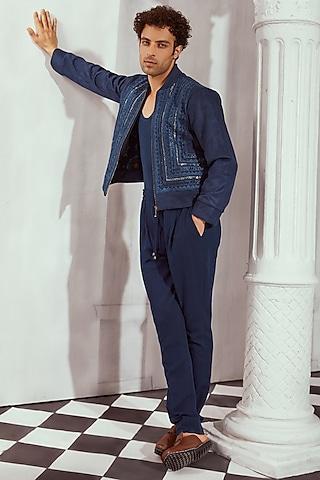 navy blue suiting pleated trousers