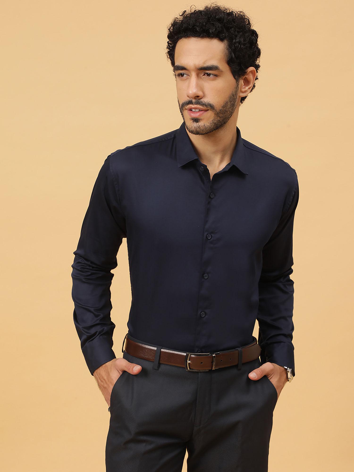 navy blue sustainable egyptian giza cotton party wear formal shirt