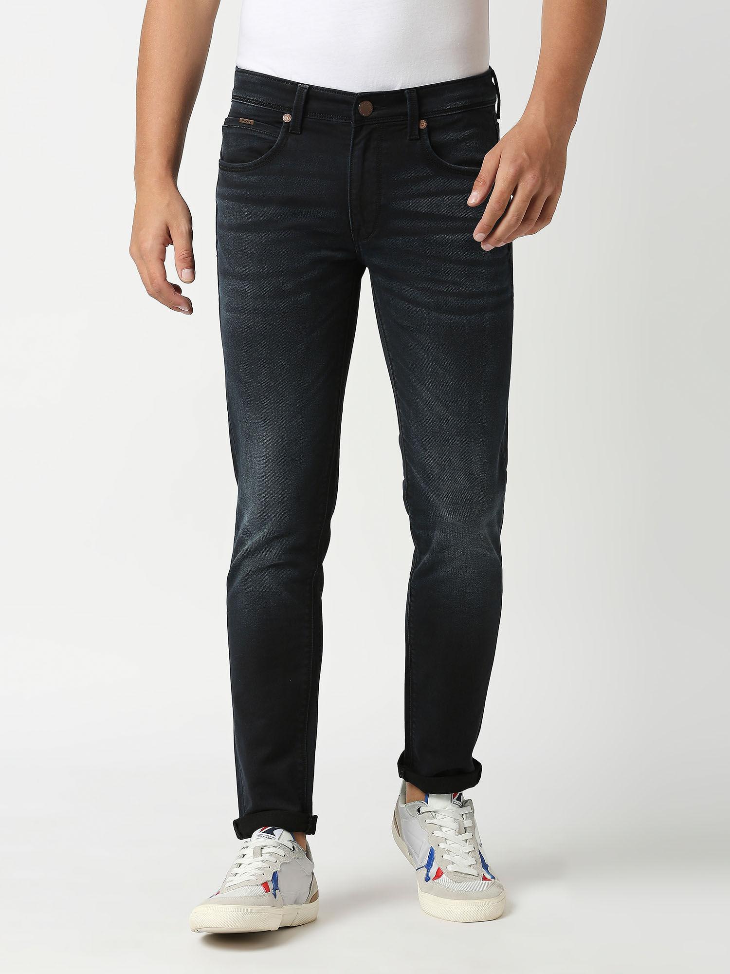 navy blue tapered vapour tapered fit low waist jeans