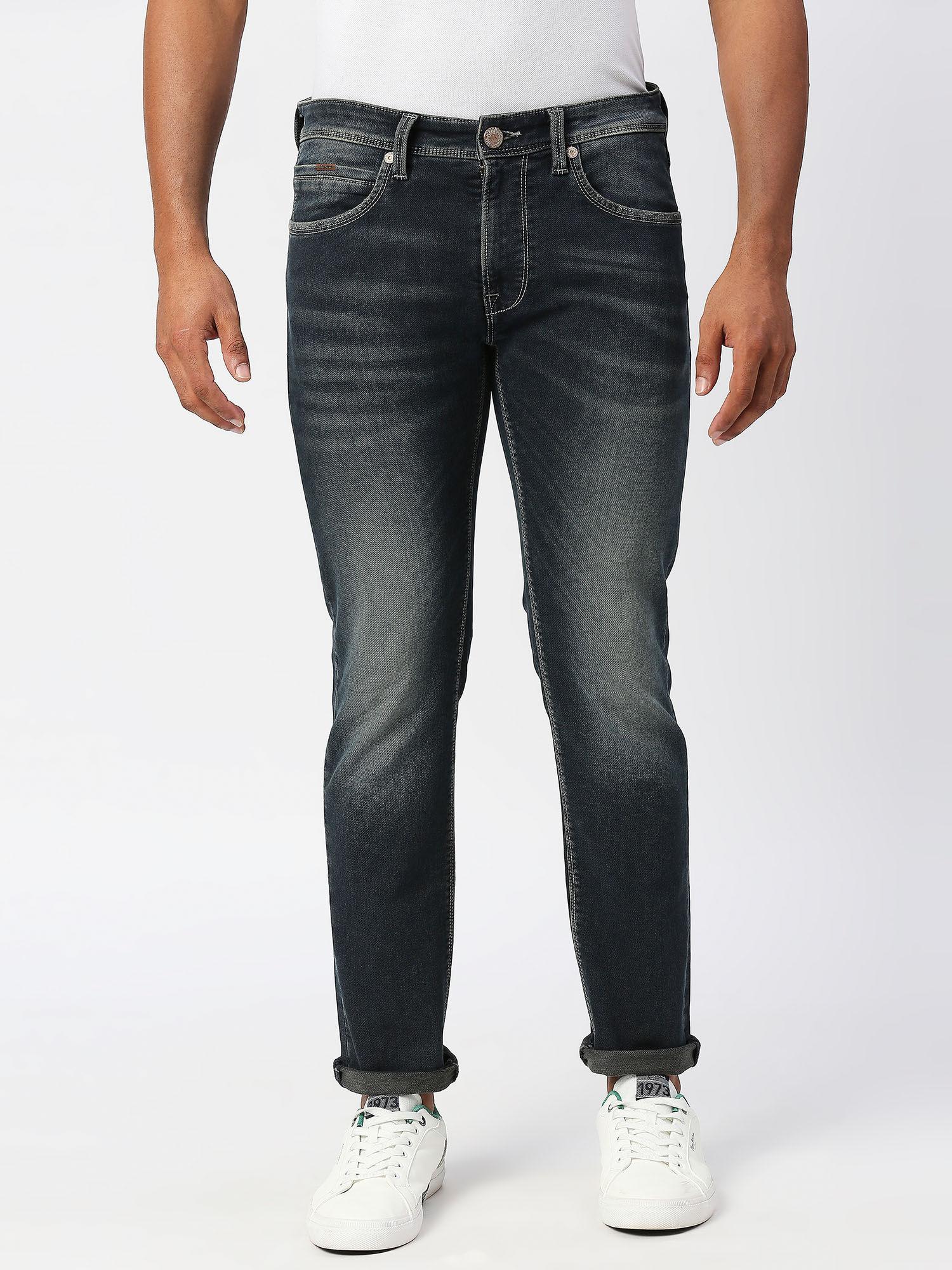 navy blue tapered vapour tapered fit low waist jeans