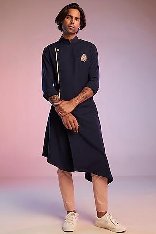 navy blue terylene & viscose asymmetrical kurta