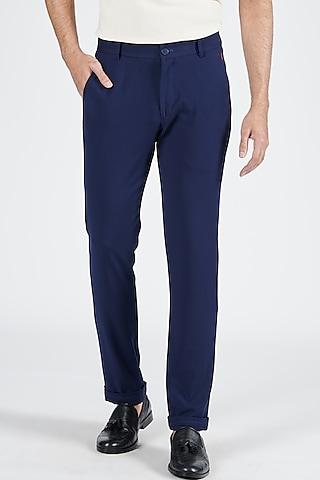 navy blue terylene & viscose embroidered trousers