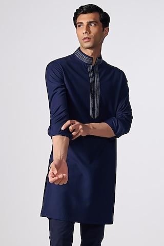 navy blue terylene & viscose kurta