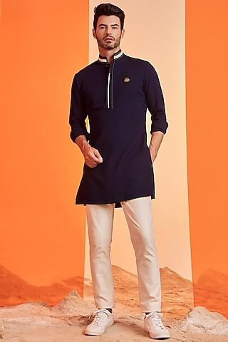 navy blue terylene kurta